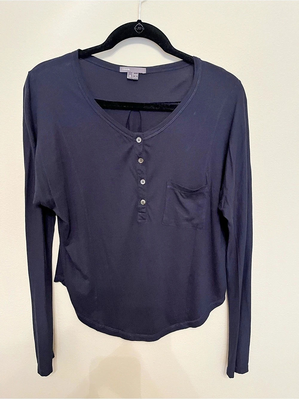 Vince Long Sleeve Henley in Blue/Black Size Small Like New